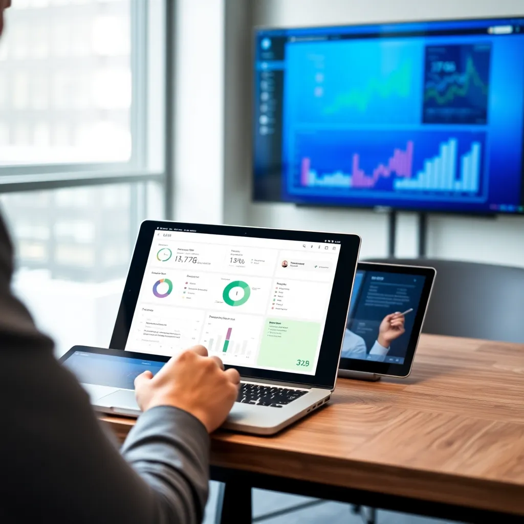 Professional die digitale CRM-tools gebruikt op laptop en tablet