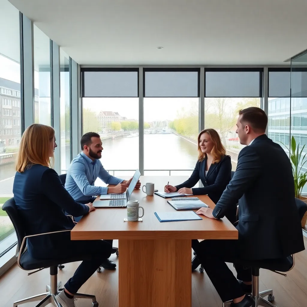 Professional die klantgesprek voert in modern Nederlands kantoor