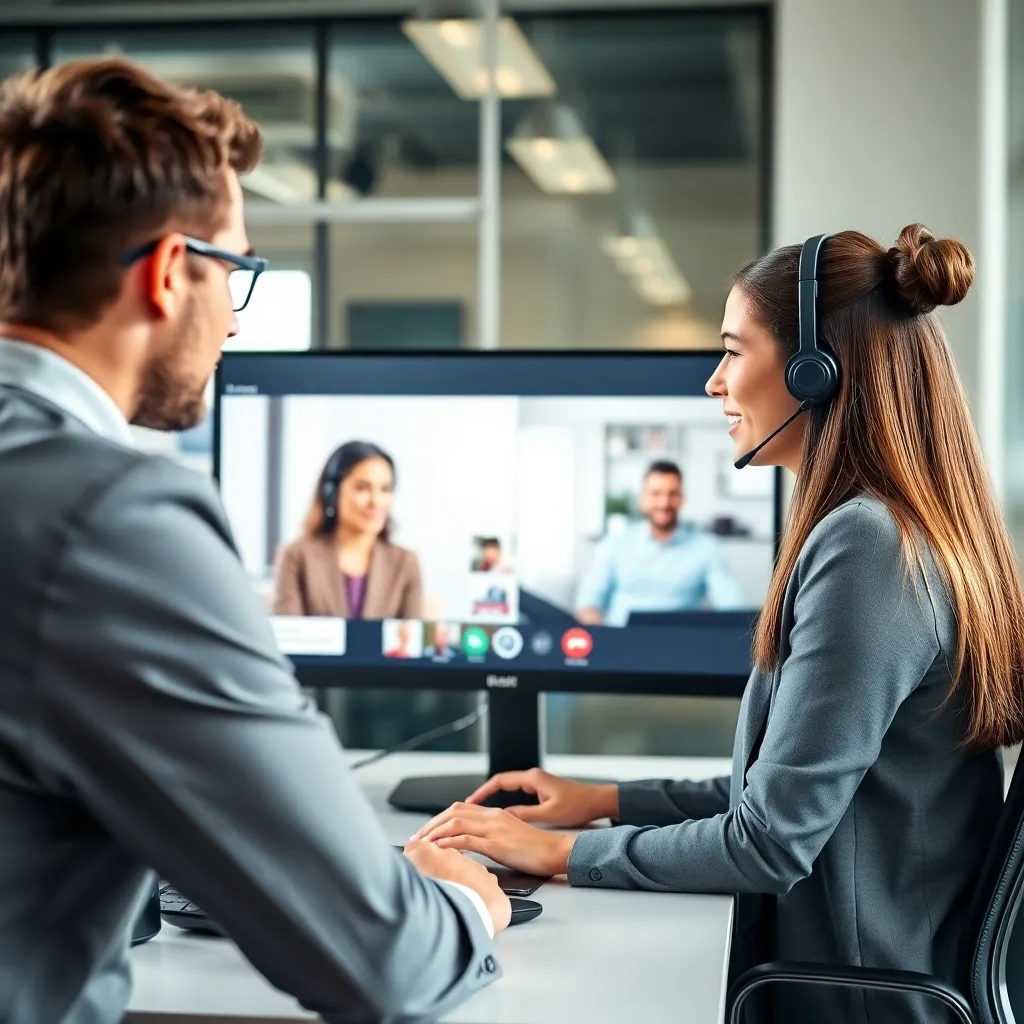 Nederlandse klantenservice medewerker die via videoconferentie met een klant communiceert