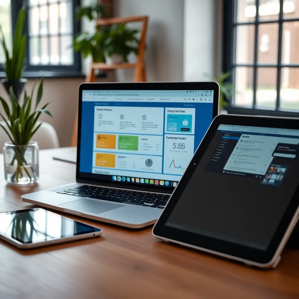 Digitale klantenservice tools op een laptop en tablet
